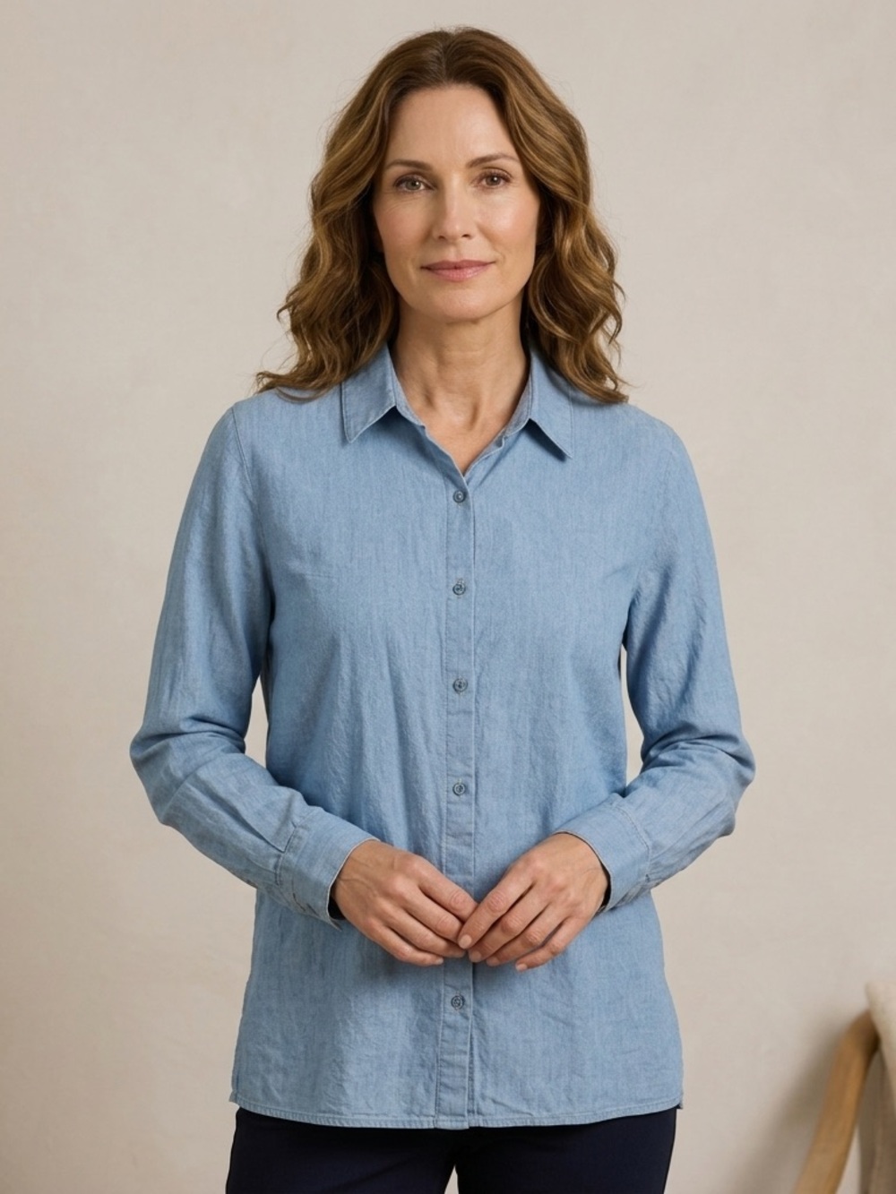 Eileen Fisher Organic Cotton Chambray Button-Down Shirt